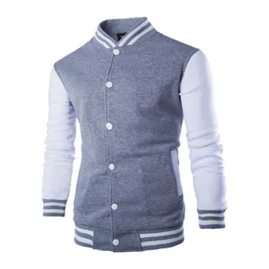 Giacca da baseball uomo grigia e bianca color block cappotto casual maniche lunghe.