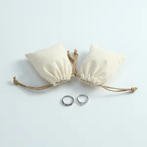 Baumwoll Kordelzug Schmuck Aufbewahrung Beutel Detail Ansicht, Natur Leinen Tasche.