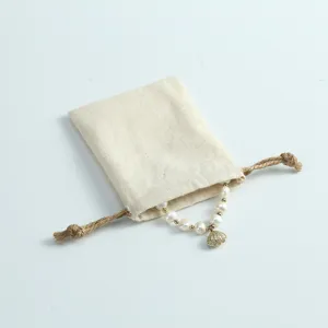 Baumwoll Leinen Kordelzug Schmuck Aufbewahrungsbeutel mit Perle Muschel Anhänger Armband.