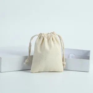 Beige Baumwolle Leinen Kordelzug Beutel Detail, kleiner Schmuck Geschenke Aufbewahrung.