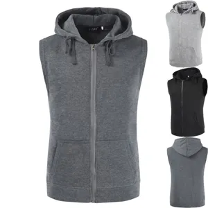 Men's Fleece Lined Hooded Vest Winter Casual Stand Collar Full Zip Sleeveless Jacket Outerwear Cotton Blend