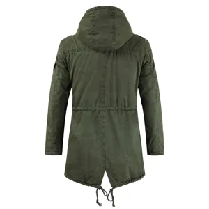 Men's Military Green Hooded Long Parka Jacket Casual Windbreaker with Drawstring Waist