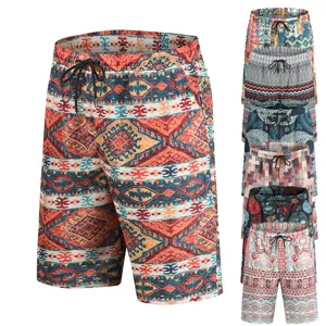 Herren Sommer Casual Strandshorts Ethisch Geometrisch Bedruckt Locker Dreiviertel Kordelzug Mittlere Bundhöhe Mode Badeshorts