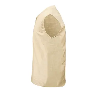 Chaleco casual sin mangas de lino para hombre verano color sólido transpirable detalle vista