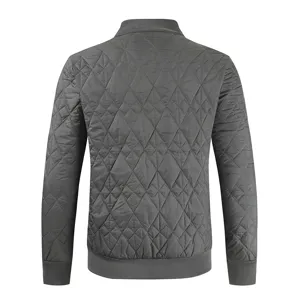 Men dark grey quilted bomber jacket back view warm fleece lined winter outwear coat