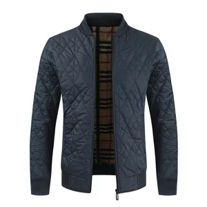 Men's Winter Thermal Quilted Cotton Jacket Stand Collar Full Zip Casual Outerwear Warm Fleece Lined Puffer Coat