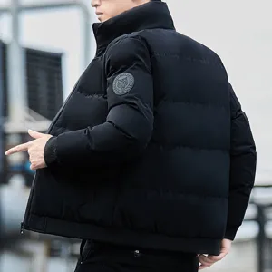 Heren winter verdikte jas warme casual bovenkleding zwart opstaande kraag embleem