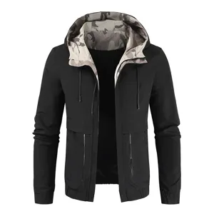 Men Casual Hooded Jacket Spring Autumn Lightweight Windbreaker With Large Pockets And Camouflage Lining