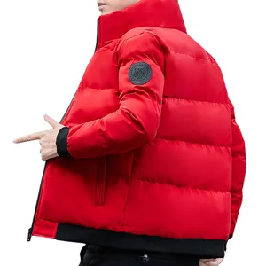 Heren Winter Rode Puffer Jas Gewatteerde Warme Dikke Winterjas Casual Mode Heren