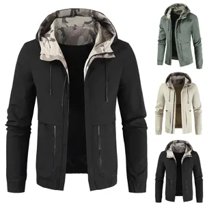 Men's camouflage lined hooded jacket casual zip up outerwear with spacious pockets