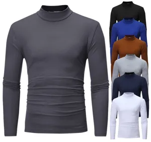 Men slim fit long sleeve mock turtleneck t-shirt casual solid color base layer top.