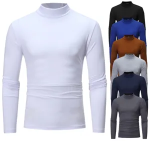 Men's casual solid color mock turtleneck slim fit long sleeve t-shirt base layer top