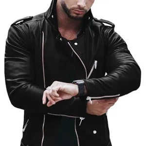 Veste de Moto en Similicuir Noir pour Homme Blouson Biker Fermeture éclair Hiver