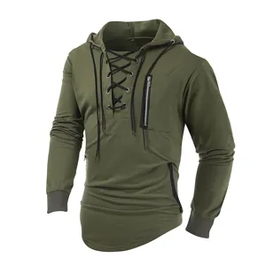 Men Casual Cotton Blend Hoodie Long Sleeve Solid Color Zipper Pocket Hooded Sweatshirt Streetwear Sportswear