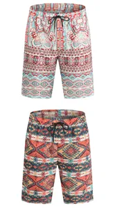 Herren ethnische Druck Strandshorts lässige Sommer Badehose mit Kordelzug und Taschen.