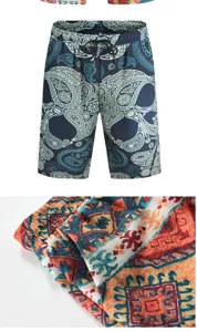 Herren Sommer lässige Badeshorts mit stilvollem Paisley-Print und bunten Retro-Mustern.