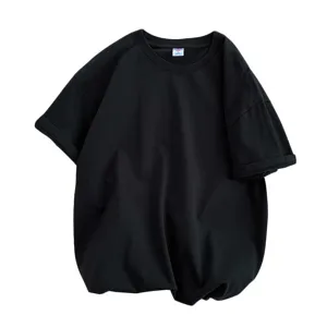 Camiseta negra clásica de manga corta, diseño casual de corte ancho y cuello redondo mujer.