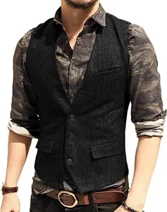 Men's Slim Fit V-Neck Single-Breasted Vest Business Casual Solid Color Suit Waistcoat For Party Prom Autumn Winter