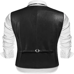 Gilet in pelle PU slim da uomo autunno inverno smanicato giacca con cinturino posteriore
