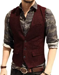 Mens slim fit herringbone waistcoat single breasted vest stylish vintage suit vest top