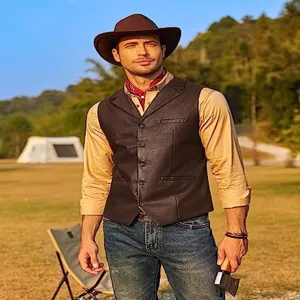 Gilet in pelle PU slim da uomo, gilet monopetto per autunno e inverno all'aperto.