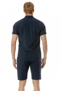 Men linen casual short sleeve shirt shorts set back view detail shot comfortable summer beach wear