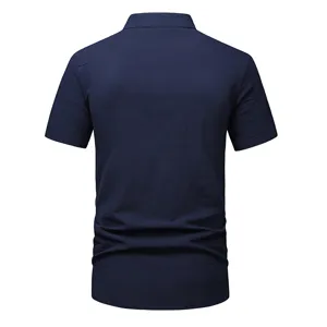 Men's casual short sleeve solid color shirt back view, comfortable daily wear top apparel.