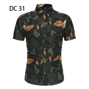 Men's short sleeve tropical leaf print button down shirt casual Hawaiian summer top.
