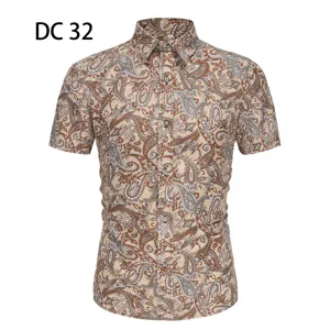 Men's short sleeve casual button-down shirt featuring a classic brown paisley print pattern.