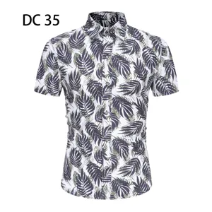 Mens short sleeve tropical leaf print casual button down shirt slim fit beach wear