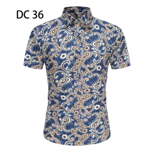 Men short sleeve paisley printed button down shirt summer casual slim fit beach top