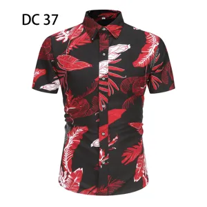 Men's summer short sleeve Hawaiian shirt with tropical leaf print slim fit casual beach top