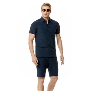 Men Casual Cotton Blend Shirt And Shorts Set Turn Down Collar Short Sleeve Beachwear Top And Bottom Outfit