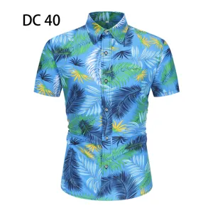 Men's tropical leaf print short sleeve Hawaiian shirt casual summer beach button down top