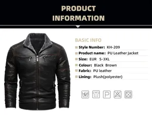 Herren Winter dicke PU Lederjacke mit Plüsch Warmfutter, Vintage Design Detail Spezifikation.