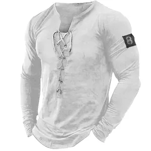Men's Casual Long Sleeve Henley Shirt Solid Color V Neck Slim Fit Cotton Pullover Top
