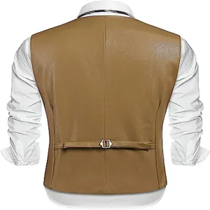 Gilet in pelle PU slim da uomo autunno casual giacca smanicata vista posteriore