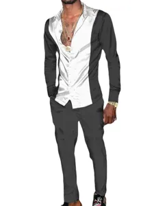 Completo da uomo casual a maniche lunghe con camicia e pantaloni bicolore primaverile