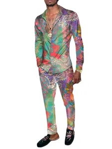 Completo casual da uomo con camicia a maniche lunghe e pantaloni stampa barocca 3D