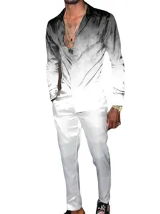 Set completo camicia e pantaloni sfumati bianchi da uomo stile casual alla moda.