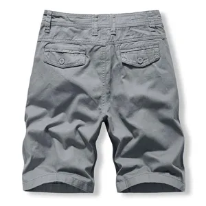 Men summer casual solid color cotton cargo shorts with back pockets and belt loops.