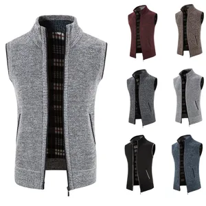 Men's Knitted Zip Cardigan Stand Collar Fleece Lined Thick Casual Vest Outerwear