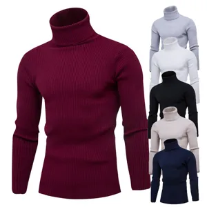 Men's Casual Slim Fit Turtleneck Knitted Pullover Solid Color Long Sleeve Basic Sweater Winter Apparel