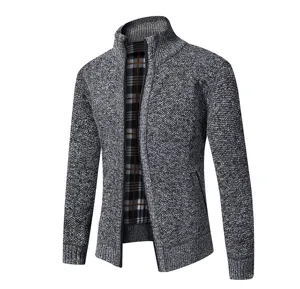 Cardigan in maglia foderato in pile uomo collo alto zip intera inverno caldo cappotto