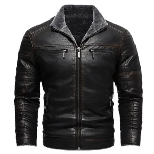 Herren Winter dicke Kunstlederjacke Pelz gefüttert warm Vintage Biker Mantel Oberbekleidung