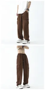 Men's casual loose wide-leg cargo pants, summer Japanese style straight streetwear trousers.