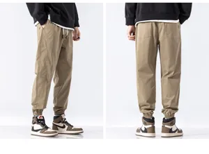 Men's casual cargo trousers loose fit khaki jogger pants streetwear autumn style
