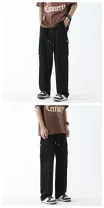 Men's casual cargo pants summer loose straight leg trousers Japanese style trendy streetwear.
