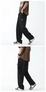 Men's casual cargo wide-leg pants summer loose straight streetwear trousers for men.