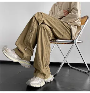 Pantalón cargo ancho para hombres y mujeres, pantalón paracaídas urbano con cordones ajustables.